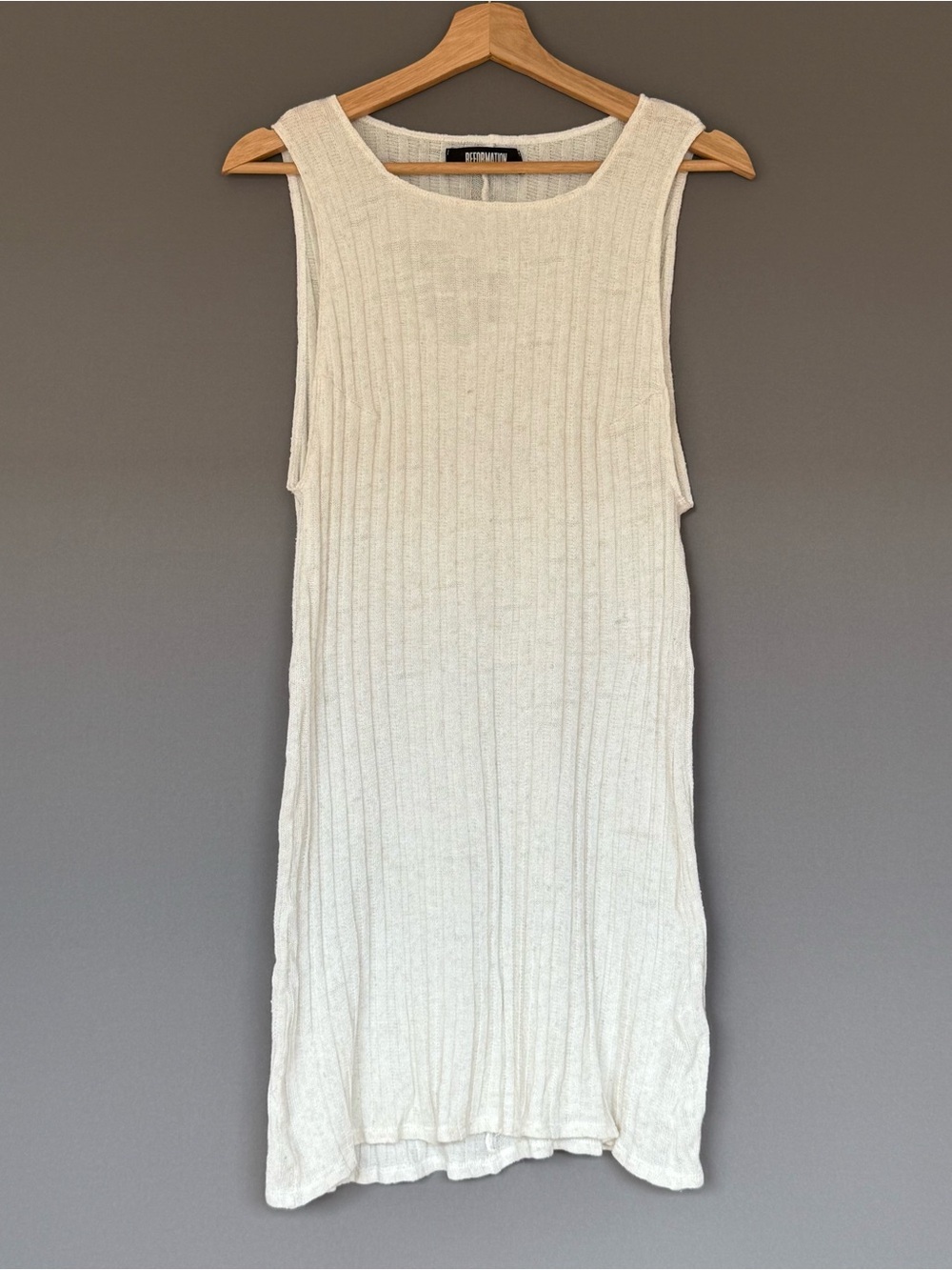 Reformation Poppy Ribbed Mini Bodycon Dress Gossamer Cream M Tencel Linen